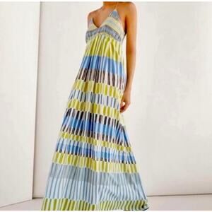 Massimo Dutti Halter Maxi Dress Striped Empire Waist Resort Size 10 Summer